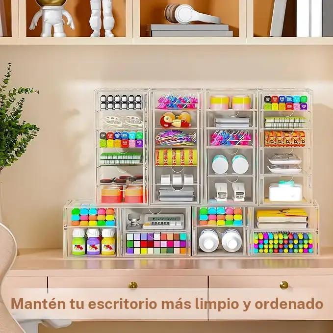 Caja de almacenaje acrílica transparente apilable con 13 cajones, organizador versátil para baño, tocador, armarios de cocina, despensa y contenedores de almacenaje para organización del hogar