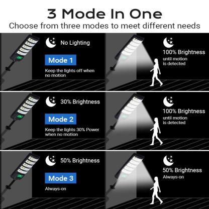 Luz Solar para Calle Exterior Mejorada, LED 5730 SMD de 120 lm/W, Panel Monocristalino, Batería LiFePO4 e Impermeable IP65 para Patio, Jardín, Calle y Garaje