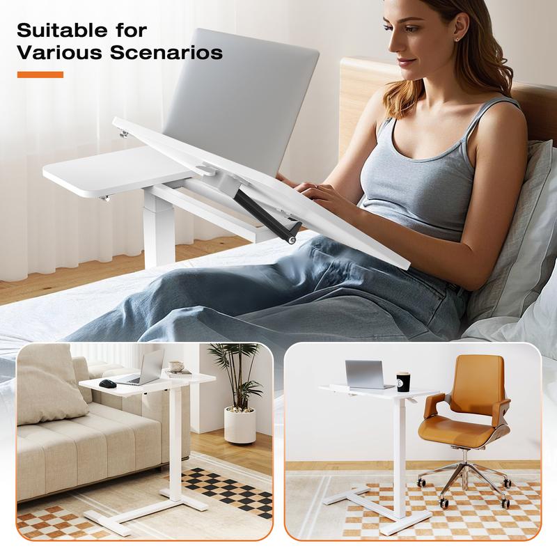 Mesa Auxiliar Ajustable para Cama con Ruedas, Escritorio Móvil para Laptop y PC, Altura Regulable, Tablero Inclinable, Mesa Rodante para Trabajo, Estudio y Oficina en Casa