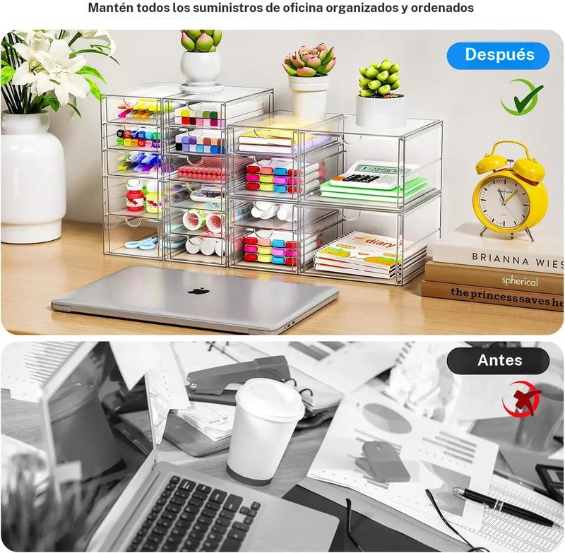 Caja de almacenaje acrílica transparente apilable con 13 cajones, organizador versátil para baño, tocador, armarios de cocina, despensa y contenedores de almacenaje para organización del hogar
