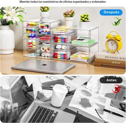 Caja de almacenaje acrílica transparente apilable con 13 cajones, organizador versátil para baño, tocador, armarios de cocina, despensa y contenedores de almacenaje para organización del hogar
