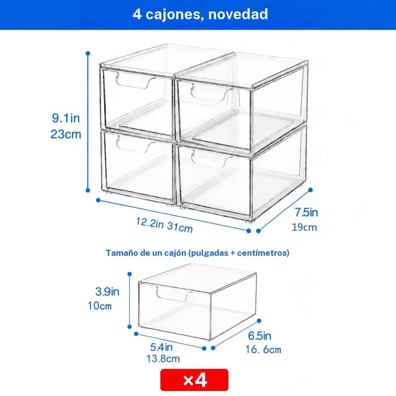 Caja de almacenaje acrílica transparente apilable con 13 cajones, organizador versátil para baño, tocador, armarios de cocina, despensa y contenedores de almacenaje para organización del hogar