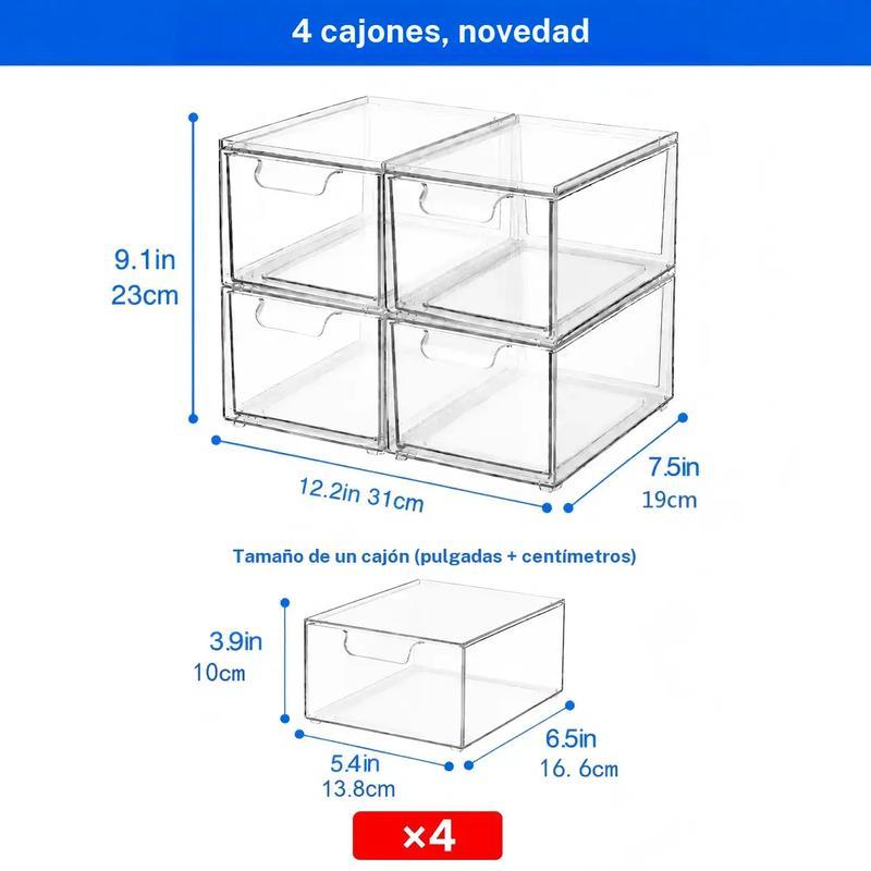 Caja de almacenaje acrílica transparente apilable con 13 cajones, organizador versátil para baño, tocador, armarios de cocina, despensa y contenedores de almacenaje para organización del hogar