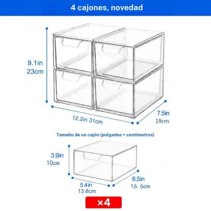Caja de almacenaje acrílica transparente apilable con 13 cajones, organizador versátil para baño, tocador, armarios de cocina, despensa y contenedores de almacenaje para organización del hogar