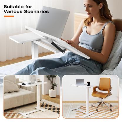 Mesa Auxiliar Ajustable para Cama con Ruedas, Escritorio Móvil para Laptop y PC, Altura Regulable, Tablero Inclinable, Mesa Rodante para Trabajo, Estudio y Oficina en Casa