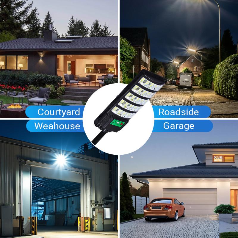 Luz Solar para Calle Exterior Mejorada, LED 5730 SMD de 120 lm/W, Panel Monocristalino, Batería LiFePO4 e Impermeable IP65 para Patio, Jardín, Calle y Garaje