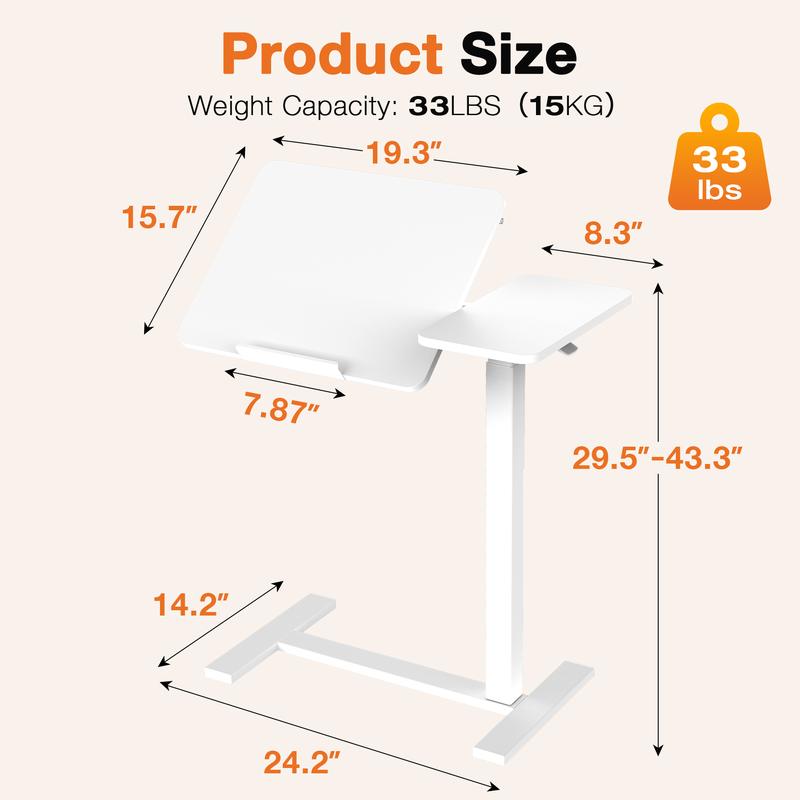 Mesa Auxiliar Ajustable para Cama con Ruedas, Escritorio Móvil para Laptop y PC, Altura Regulable, Tablero Inclinable, Mesa Rodante para Trabajo, Estudio y Oficina en Casa
