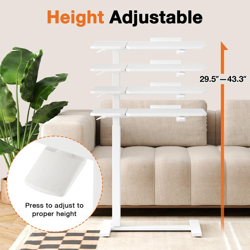 Mesa Auxiliar Ajustable para Cama con Ruedas, Escritorio Móvil para Laptop y PC, Altura Regulable, Tablero Inclinable, Mesa Rodante para Trabajo, Estudio y Oficina en Casa