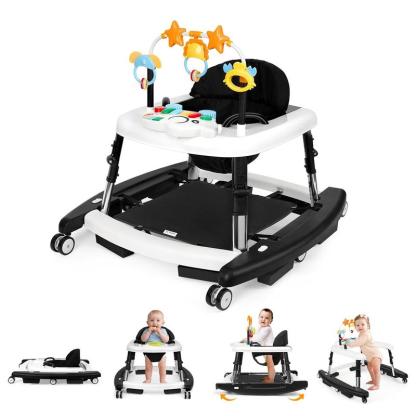 Andador para Bebé 5 en 1, Plegable y Seguro para 6 a 18 Meses, con Altura Ajustable, Función de Balanceo, Base Triangular, Música, Bandeja de Alimentación y Reposapiés Removible