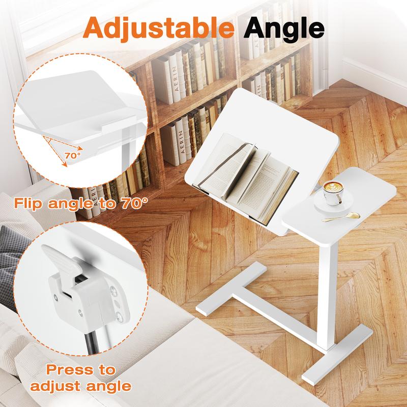 Mesa Auxiliar Ajustable para Cama con Ruedas, Escritorio Móvil para Laptop y PC, Altura Regulable, Tablero Inclinable, Mesa Rodante para Trabajo, Estudio y Oficina en Casa