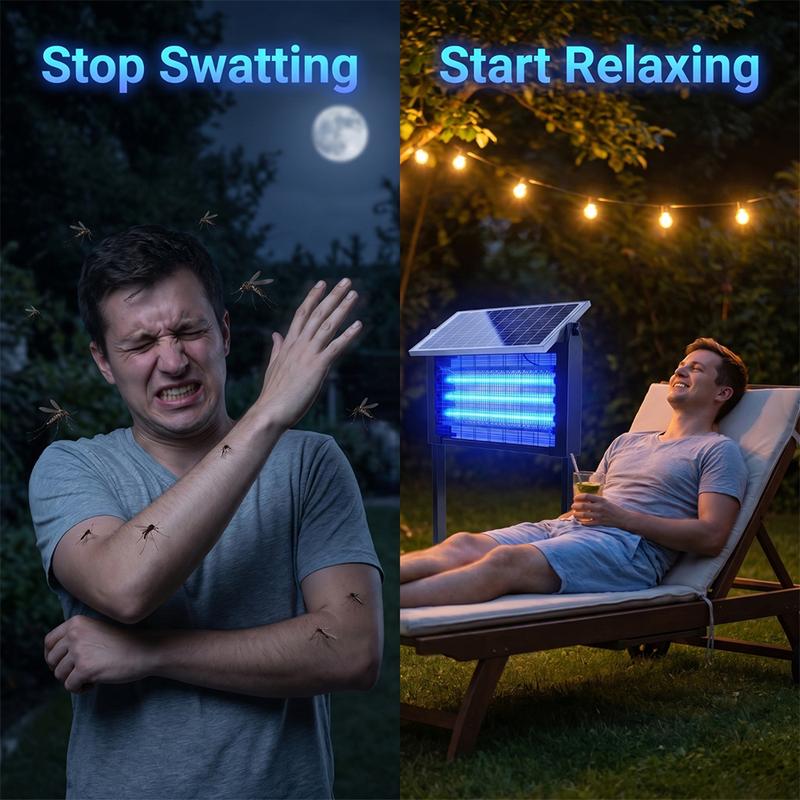 Lámpara Mata Mosquitos Electrónica Recargable de 20W para Exterior, Impermeable, con 3 Tubos UV, Batería de 6000mAh y Doble Método de Carga, Ideal para Patio, Jardín y Camping