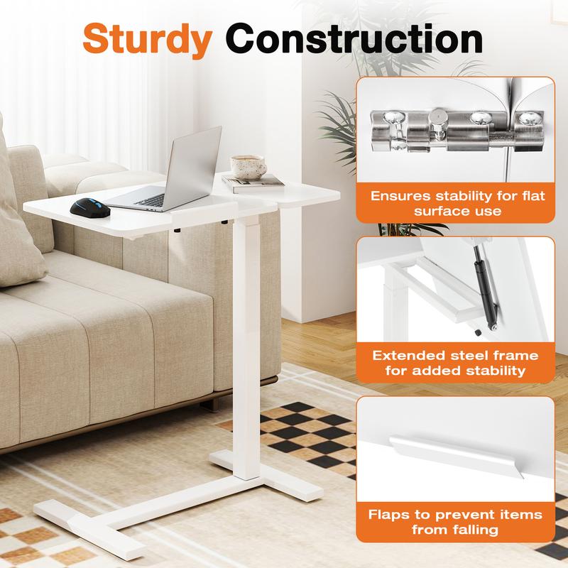 Mesa Auxiliar Ajustable para Cama con Ruedas, Escritorio Móvil para Laptop y PC, Altura Regulable, Tablero Inclinable, Mesa Rodante para Trabajo, Estudio y Oficina en Casa