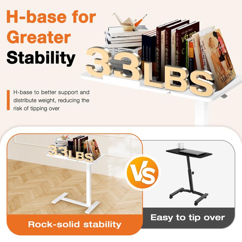 Mesa Auxiliar Ajustable para Cama con Ruedas, Escritorio Móvil para Laptop y PC, Altura Regulable, Tablero Inclinable, Mesa Rodante para Trabajo, Estudio y Oficina en Casa