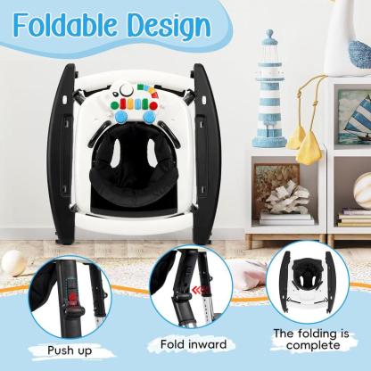 Andador para Bebé 5 en 1, Plegable y Seguro para 6 a 18 Meses, con Altura Ajustable, Función de Balanceo, Base Triangular, Música, Bandeja de Alimentación y Reposapiés Removible