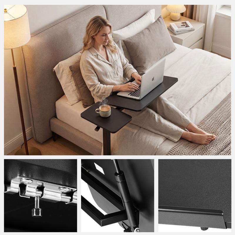Mesa Auxiliar Ajustable para Cama con Ruedas, Escritorio Móvil para Laptop y PC, Altura Regulable, Tablero Inclinable, Mesa Rodante para Trabajo, Estudio y Oficina en Casa