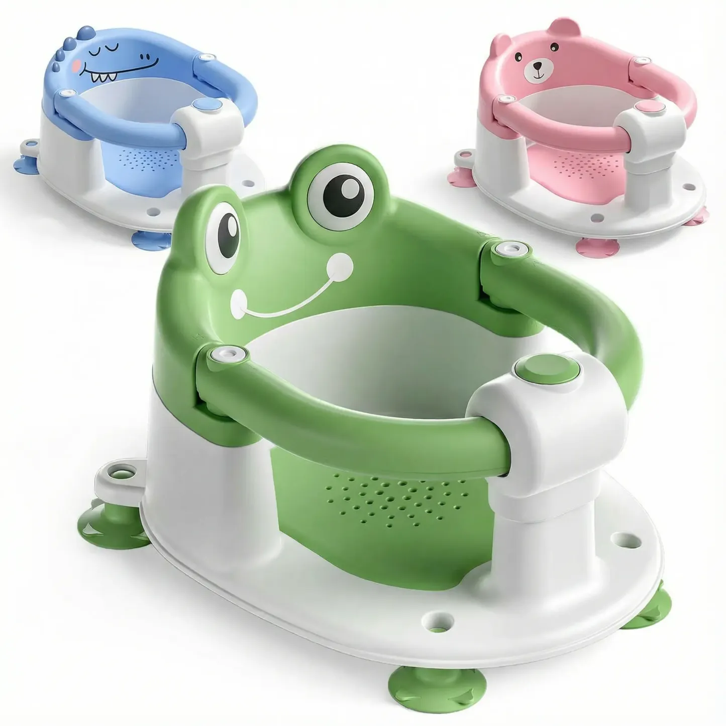 Silla de baño para bebé 5-18 meses, diseño sentado, base antideslizante con 4 ventosas, cojín suave, portátil y segura para el baño