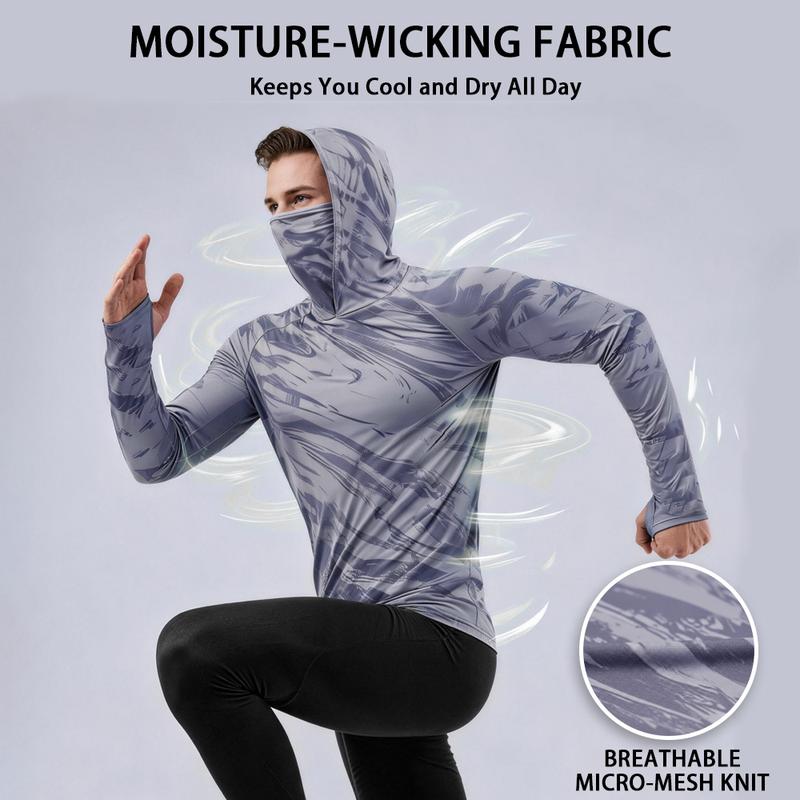5 Playeras Deportivas para Hombre de Secado Rápido, Transpirables, con Capucha y Cubrebocas, Manga Larga de Compresión para Pesca, Senderismo, Trabajo y Actividades al Aire Libre