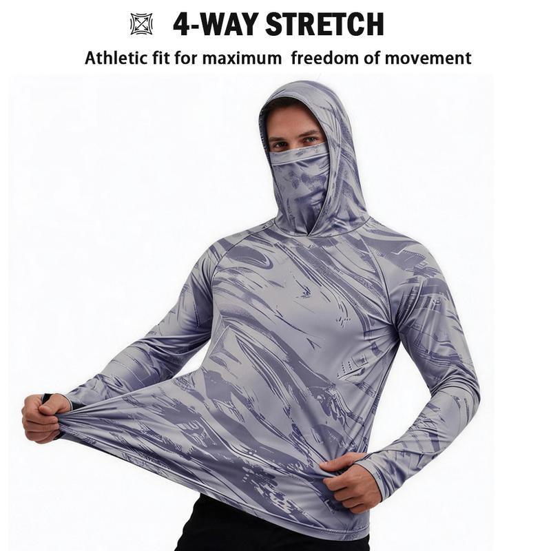 5 Playeras Deportivas para Hombre de Secado Rápido, Transpirables, con Capucha y Cubrebocas, Manga Larga de Compresión para Pesca, Senderismo, Trabajo y Actividades al Aire Libre