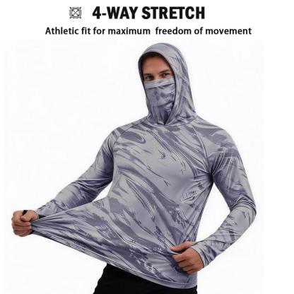 5 Playeras Deportivas para Hombre de Secado Rápido, Transpirables, con Capucha y Cubrebocas, Manga Larga de Compresión para Pesca, Senderismo, Trabajo y Actividades al Aire Libre