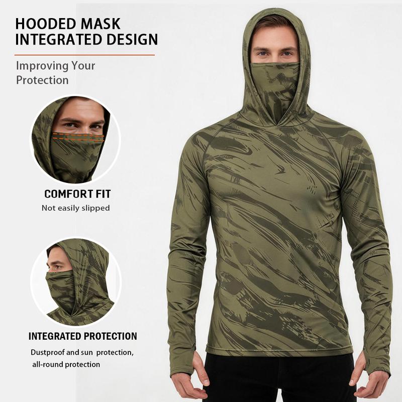 5 Playeras Deportivas para Hombre de Secado Rápido, Transpirables, con Capucha y Cubrebocas, Manga Larga de Compresión para Pesca, Senderismo, Trabajo y Actividades al Aire Libre