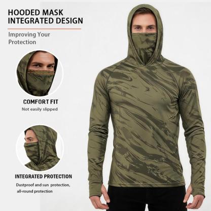 5 Playeras Deportivas para Hombre de Secado Rápido, Transpirables, con Capucha y Cubrebocas, Manga Larga de Compresión para Pesca, Senderismo, Trabajo y Actividades al Aire Libre