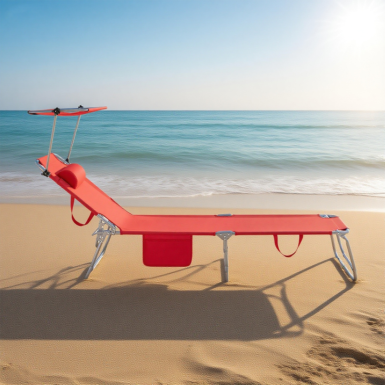 Pack 2 de tumbonas plegables con parasol ajustable – sillas de playa y piscina reclinables en textilene y aluminio