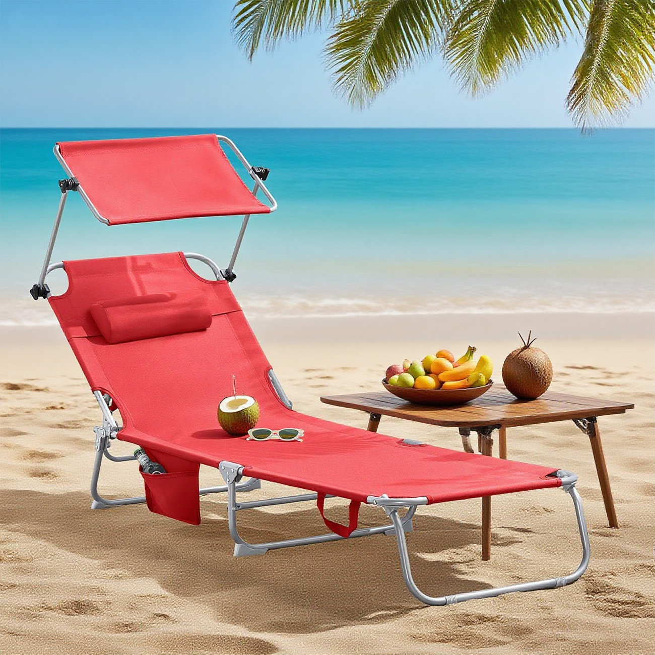 Pack 2 de tumbonas plegables con parasol ajustable – sillas de playa y piscina reclinables en textilene y aluminio