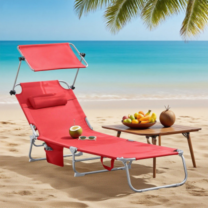 Pack 2 de tumbonas plegables con parasol ajustable – sillas de playa y piscina reclinables en textilene y aluminio