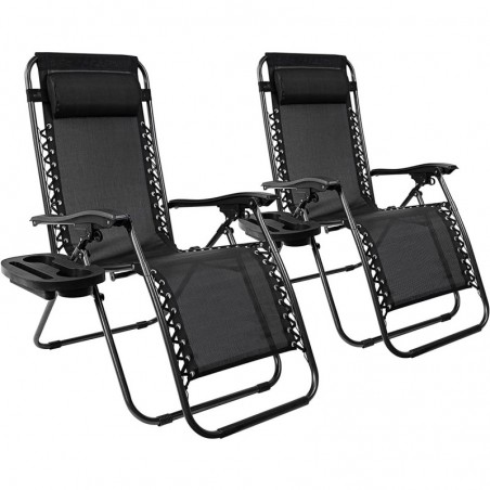 Pack 2 Tumbonas Plegables Exterior T-LOVENDO Gravedad Zero con Portavaso - Sillas Playa Piscina Jardín Terraza 150kg