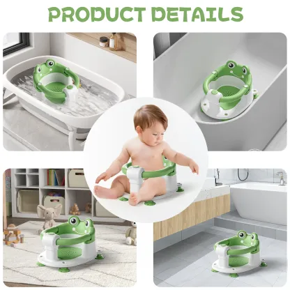 Silla de baño para bebé 5-18 meses, diseño sentado, base antideslizante con 4 ventosas, cojín suave, portátil y segura para el baño