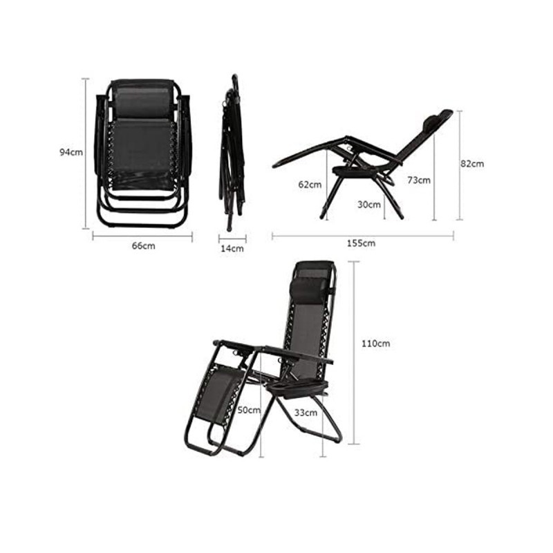 Pack 2 Tumbonas Plegables Exterior T-LOVENDO Gravedad Zero con Portavaso - Sillas Playa Piscina Jardín Terraza 150kg