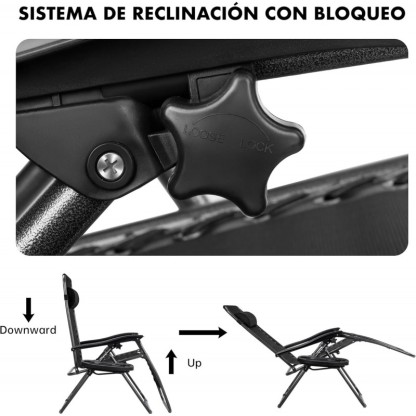 Pack 2 Tumbonas Plegables Exterior T-LOVENDO Gravedad Zero con Portavaso - Sillas Playa Piscina Jardín Terraza 150kg