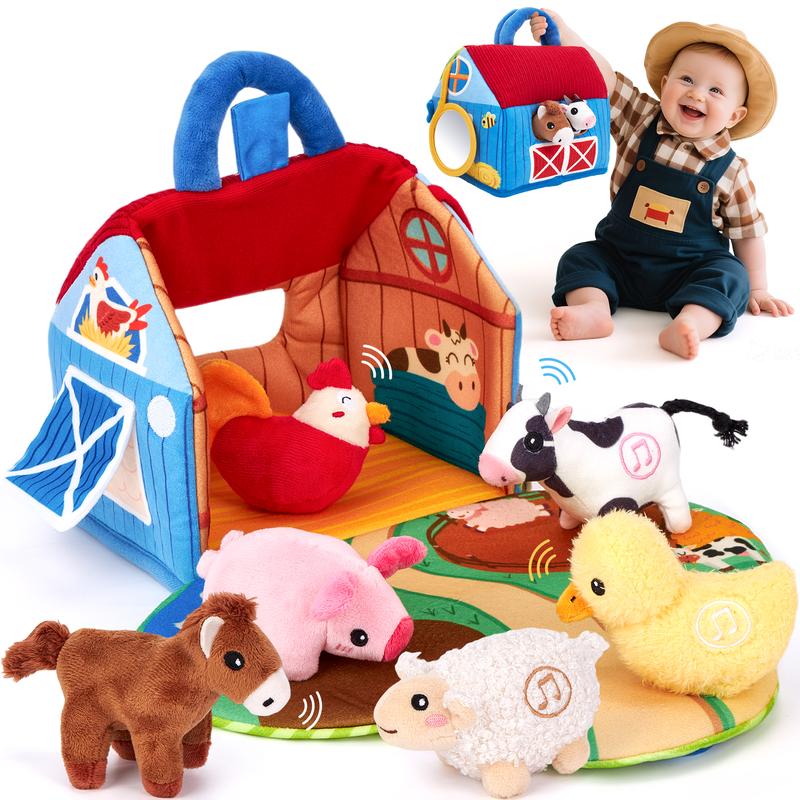 Juguete Educativo Sensorial para Bebés de 6 Meses a 1 Año, Set de Granja y Animales de Peluche con Sonidos y Palabras, Ideal para Aprendizaje Montessori y Regalo