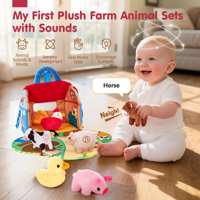 Juguete Educativo Sensorial para Bebés de 6 Meses a 1 Año, Set de Granja y Animales de Peluche con Sonidos y Palabras, Ideal para Aprendizaje Montessori y Regalo