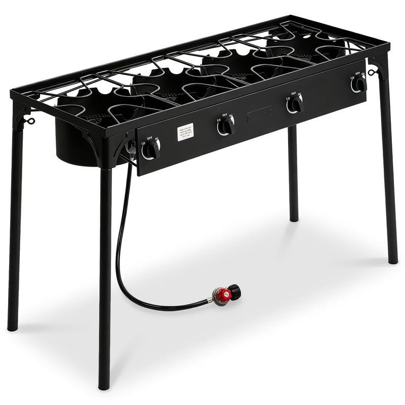 Estufa de Gas Propano de 1/2/3/4 Quemadores, 75.000–225.000 BTU de Alta Presión, Incluye Regulador Certificado CSA, Ideal para Camping, Freír Pavo, Preparación de Cerveza Artesanal, Cocina al Aire Libre y Más.