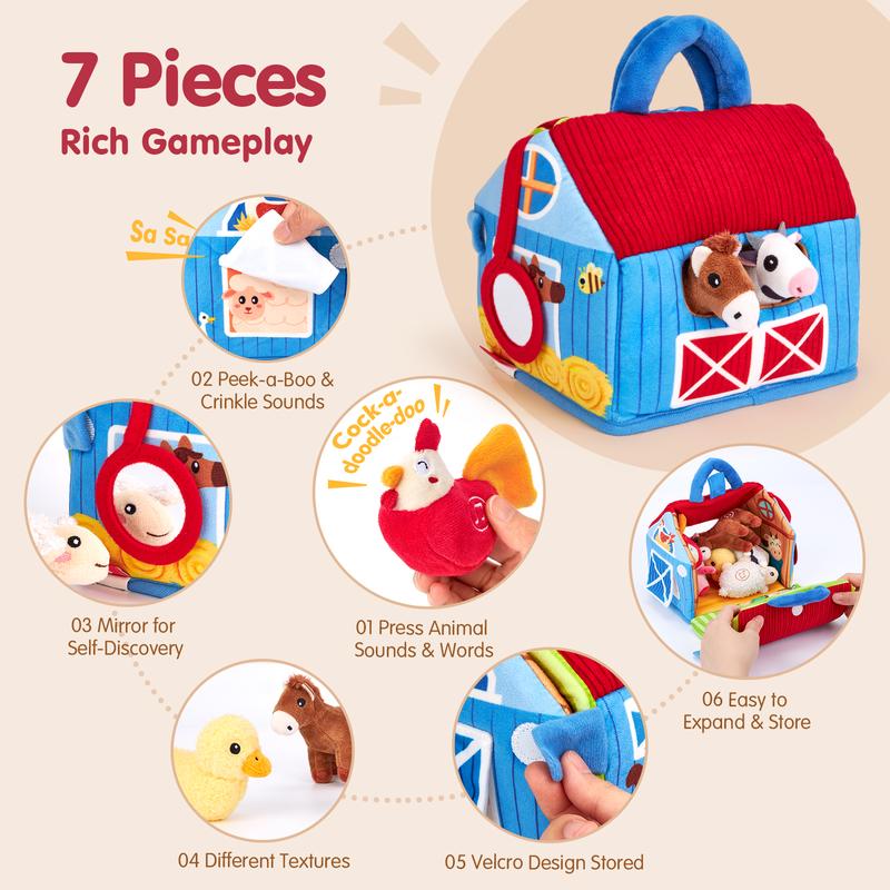 Juguete Educativo Sensorial para Bebés de 6 Meses a 1 Año, Set de Granja y Animales de Peluche con Sonidos y Palabras, Ideal para Aprendizaje Montessori y Regalo