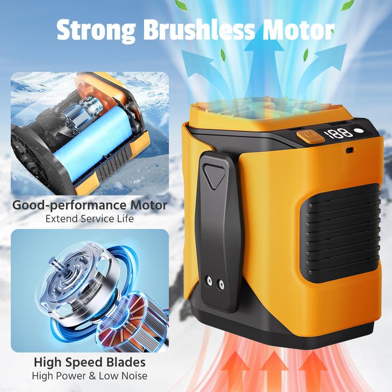 Ventilador portátil de cintura recargable 5000mAh, batería externa, 10 velocidades, flujo de aire potente, luz LED, hasta 8 horas de uso, manos libres, para camping, pesca, trabajo al aire libre y granjas.