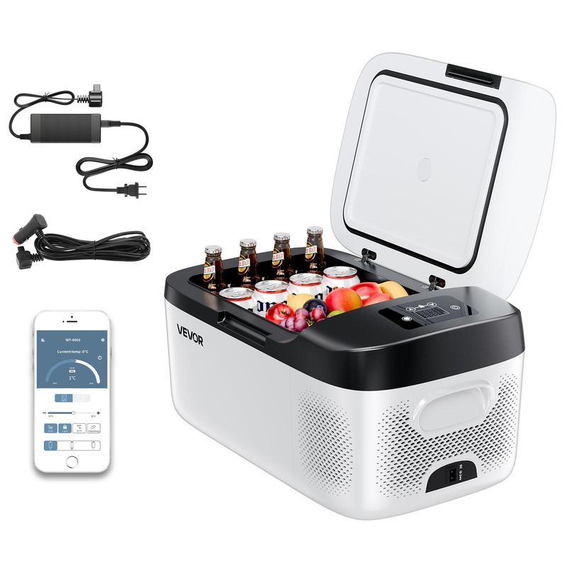 Refrigerador Portátil para Auto, Enfriador Eléctrico con Compresor 12/24V DC y 100-240V AC, Control por APP, Congelador de 16 QT para RV, Camping, Barco y Pesca