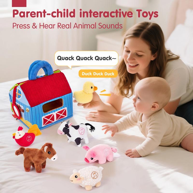 Juguete Educativo Sensorial para Bebés de 6 Meses a 1 Año, Set de Granja y Animales de Peluche con Sonidos y Palabras, Ideal para Aprendizaje Montessori y Regalo