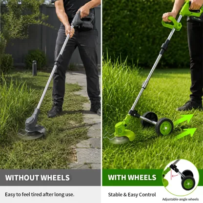 Cortacésped inalámbrico 21V, 3 en 1, con ruedas, 2 baterías y cuchillas múltiples para jardín