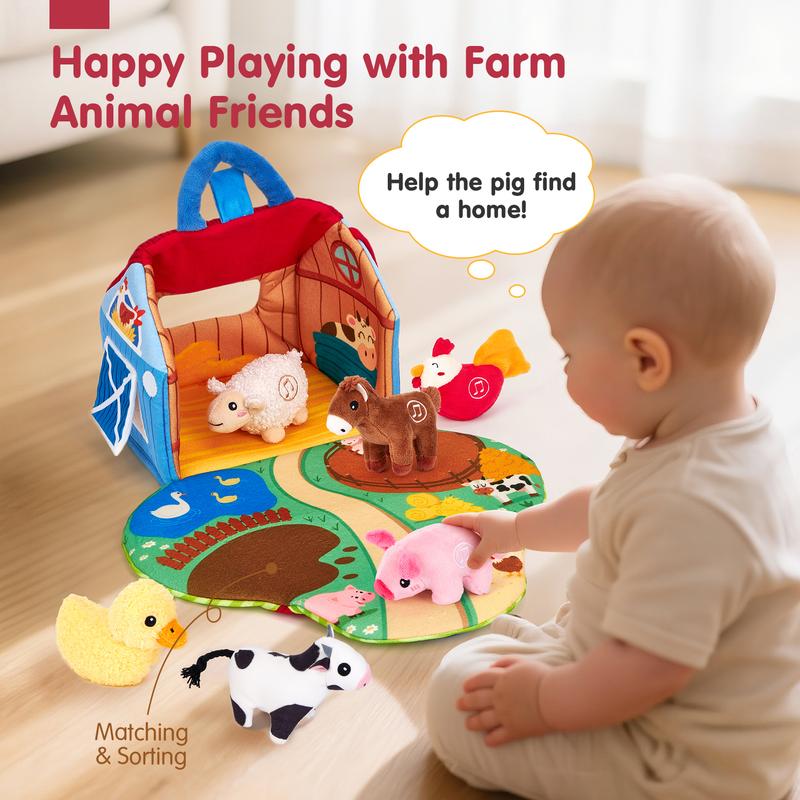 Juguete Educativo Sensorial para Bebés de 6 Meses a 1 Año, Set de Granja y Animales de Peluche con Sonidos y Palabras, Ideal para Aprendizaje Montessori y Regalo
