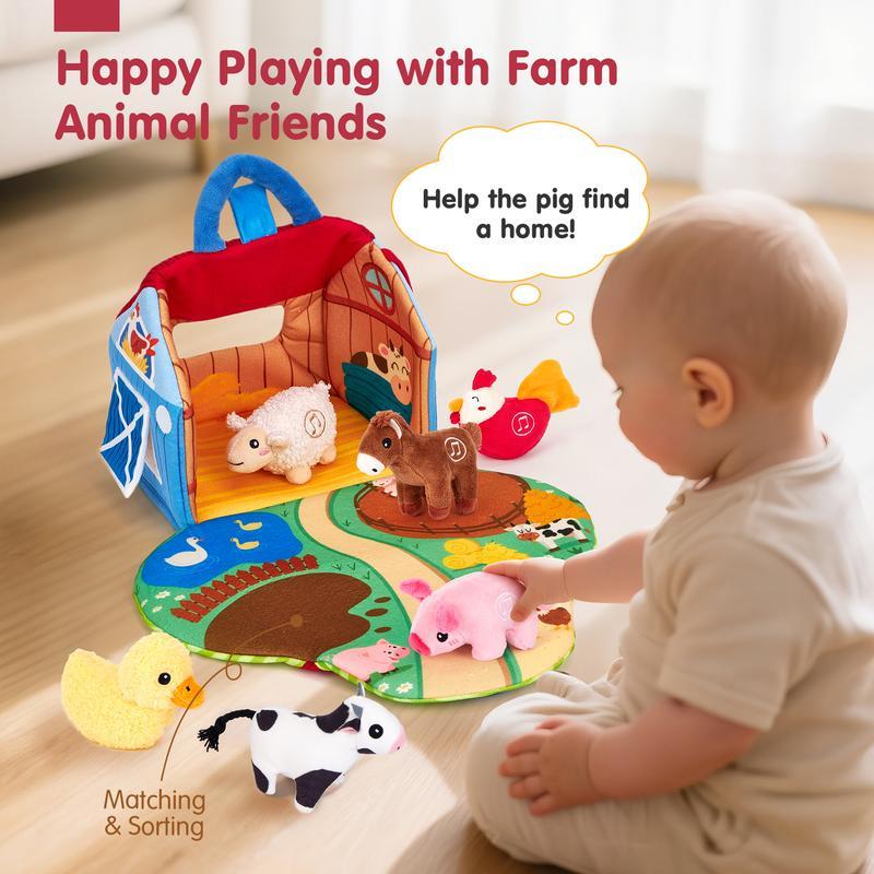 Juguete Educativo Sensorial para Bebés de 6 Meses a 1 Año, Set de Granja y Animales de Peluche con Sonidos y Palabras, Ideal para Aprendizaje Montessori y Regalo