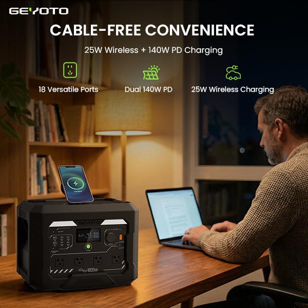 Estación de Energía Portátil 1024Wh LiFePO4, 1800W (3000W Pico), Carga Inalámbrica 25W, UPS <10 ms y Control por App para Hogar y RV
