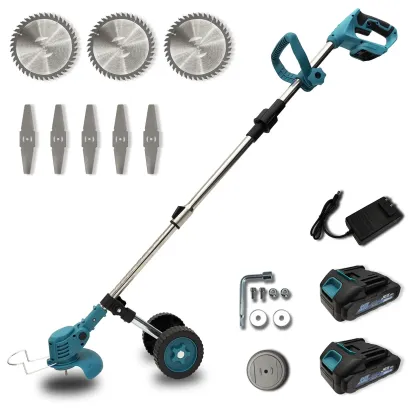 Cortacésped inalámbrico 21V, 3 en 1, con ruedas, 2 baterías y cuchillas múltiples para jardín