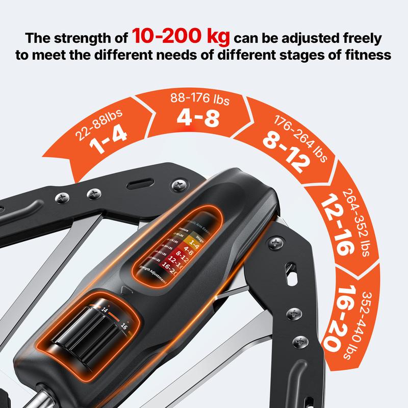 Entrenador Hidráulico para Brazos con Contador, Resistencia Ajustable de 22 a 440 lb, Estructura Triangular Estable, Equipo Plegable para Entrenamiento de Fuerza en Casa para Hombre y Mujer