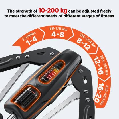 Entrenador Hidráulico para Brazos con Contador, Resistencia Ajustable de 22 a 440 lb, Estructura Triangular Estable, Equipo Plegable para Entrenamiento de Fuerza en Casa para Hombre y Mujer