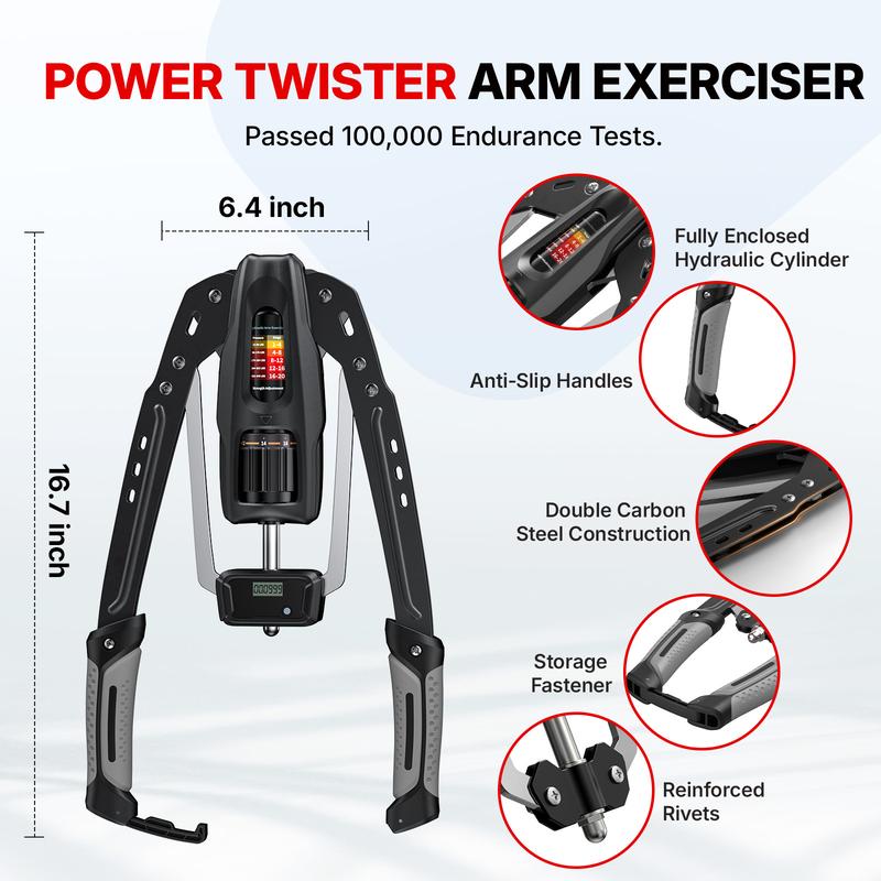 Entrenador Hidráulico para Brazos con Contador, Resistencia Ajustable de 22 a 440 lb, Estructura Triangular Estable, Equipo Plegable para Entrenamiento de Fuerza en Casa para Hombre y Mujer