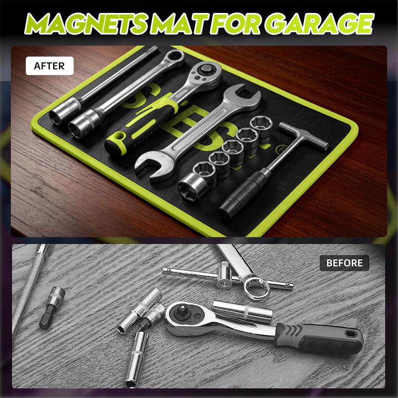 Set de 3 tapetes magnéticos flexibles con herramientas (llaves grandes, medianas y pequeñas), para taller y reparación de autos