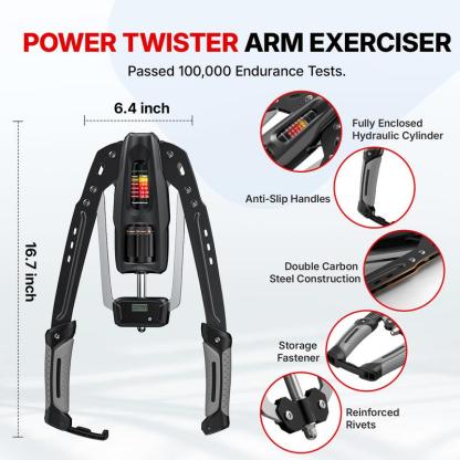 Entrenador Hidráulico para Brazos con Contador, Resistencia Ajustable de 22 a 440 lb, Estructura Triangular Estable, Equipo Plegable para Entrenamiento de Fuerza en Casa para Hombre y Mujer