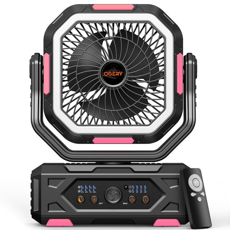 Ventilador portátil de camping 30000mAh recargable, con luz LED, cabezal 270° y control remoto, ventilador multifuncional para tienda de campaña, viajes, hogar y actividades al aire libre